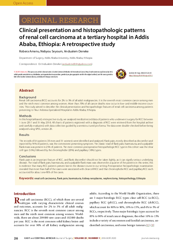 (PDF) Clinical presentation and pathologic patterns of renal cell ...