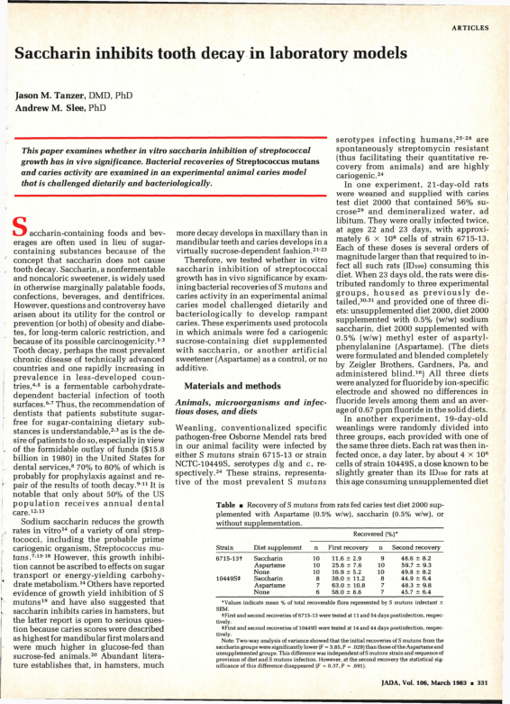 (PDF) Saccharin Inhibits Tooth Decay in Laboratory Models Andrew Slee Academia.edu