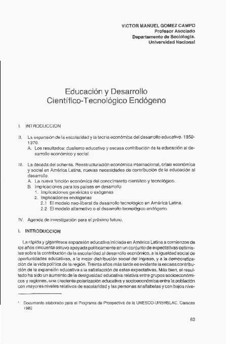 Educación y desarrollo científico-tecnológico endógeno