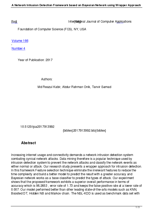 (PDF) A Network Intrusion Detection Framework based on Bayesian Network ...