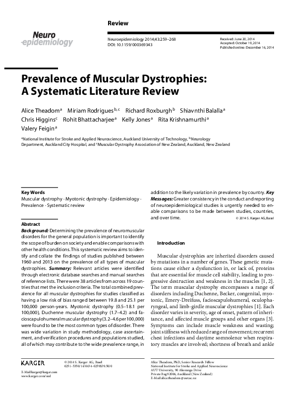 (PDF) Prevalence of muscular dystrophies: a systematic literature review