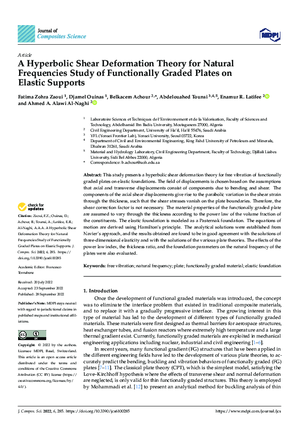 (PDF) A Hyperbolic Shear Deformation Theory for Natural Frequencies ...