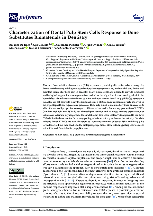 (PDF) Characterization of Dental Pulp Stem Cells Response to Bone ...