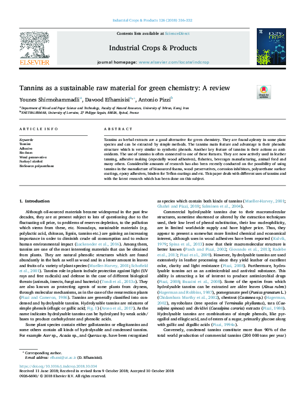 (PDF) Tannins as a sustainable raw material for green chemistry A