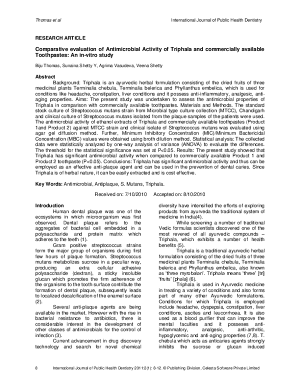 (PDF) Comparative evaluation of Antimicrobial Activity of Triphala and ...