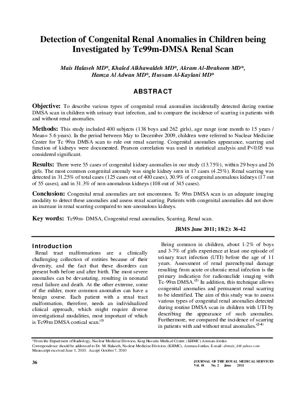 (PDF) Detection of Congenital Renal Anomalies in Children being ...