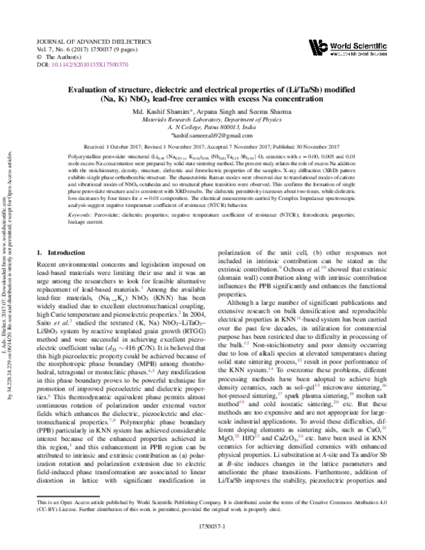 (PDF) Evaluation of structure, dielectric and electrical properties of ...