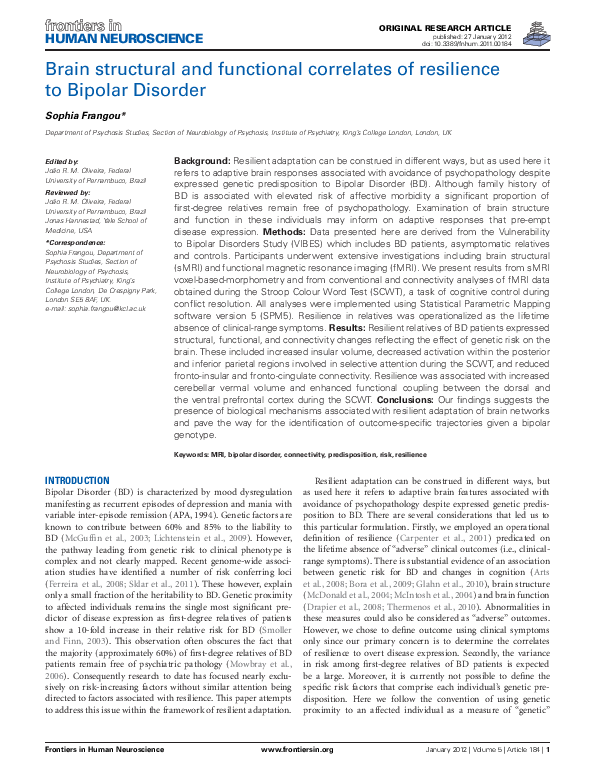 (PDF) Brain structural and functional correlates of resilience to ...