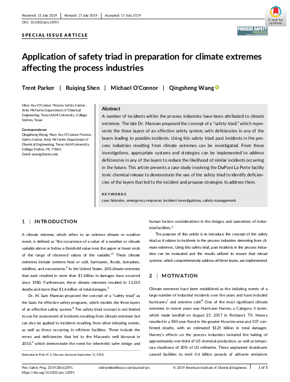 (PDF) Application of safety triad in preparation for climate extremes ...