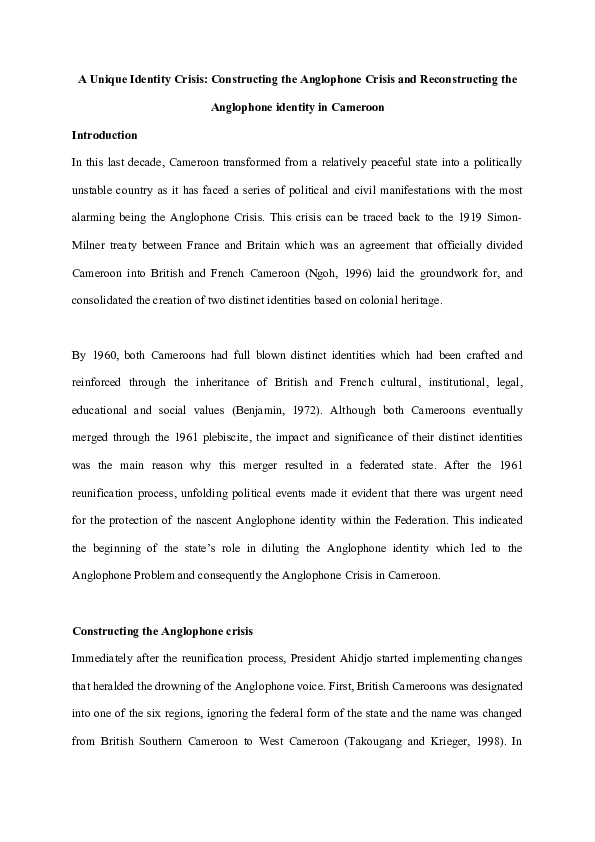 (DOC) A Unique Identity Crisis: Constructing the Anglophone Crisis and ...