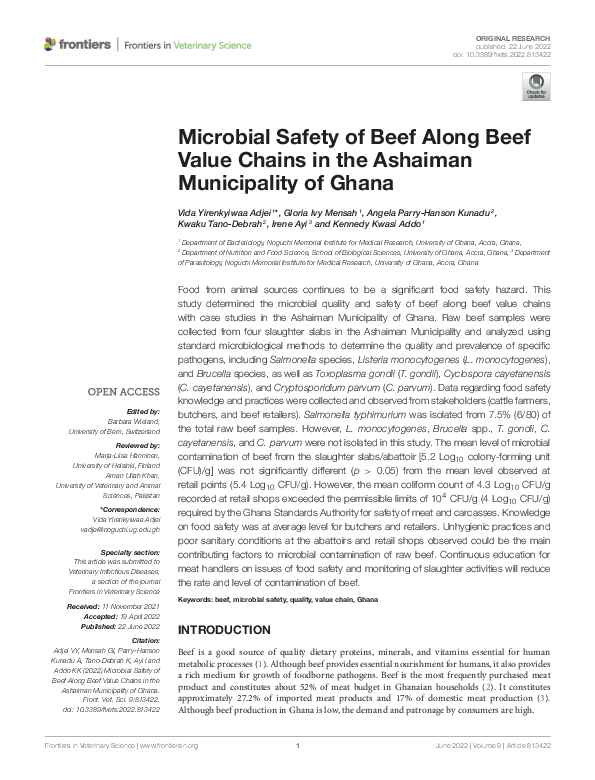 (PDF) Microbial Safety of Beef Along Beef Value Chains in the Ashaiman ...