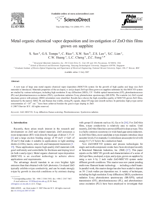 (PDF) Metal organic chemical vapor deposition and investigation of ZnO ...