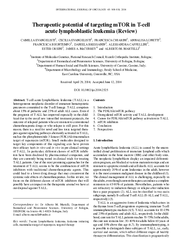 (PDF) Therapeutic potential of targeting mTOR in T-cell acute ...