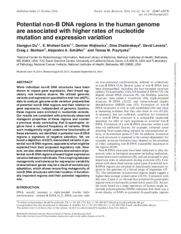 (PDF) Potential non-B DNA regions in the human genome are associated ...