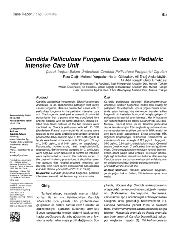 (PDF) Candida Pelliculosa Fungemia Cases in Pediatric Intensive Care ...