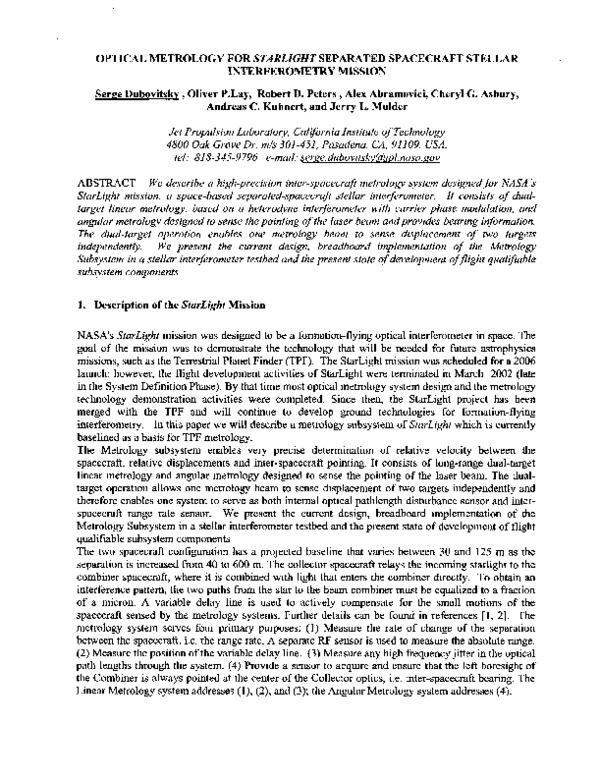 (PDF) Optical Metrology for Starlight Separated Spacecraft Stellar ...