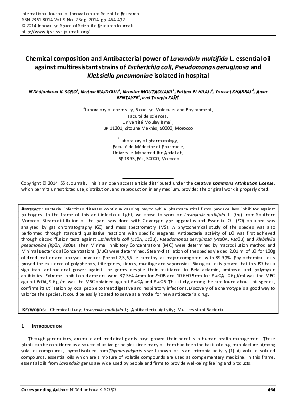 (PDF) Chemical composition and Antibacterial power of Lavandula ...