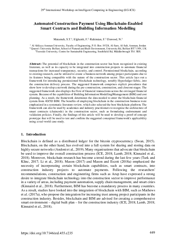 (PDF) Automated Construction Payment Using Blockchain-Enabled Smart ...
