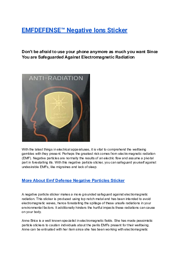 (PDF) EMFDEFENSE™ Negative Ions Sticker Slavisa Lacmanovic Academia.edu