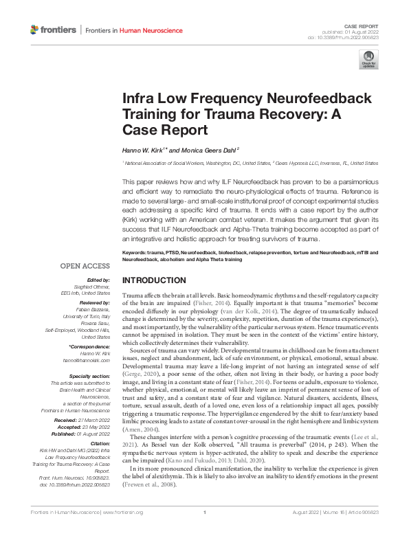 (PDF) Infra Low Frequency Neurofeedback Training for Trauma Recovery: A ...