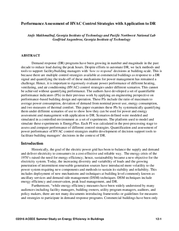 (PDF) Performance Assessment of HVAC Control Strategies with ...