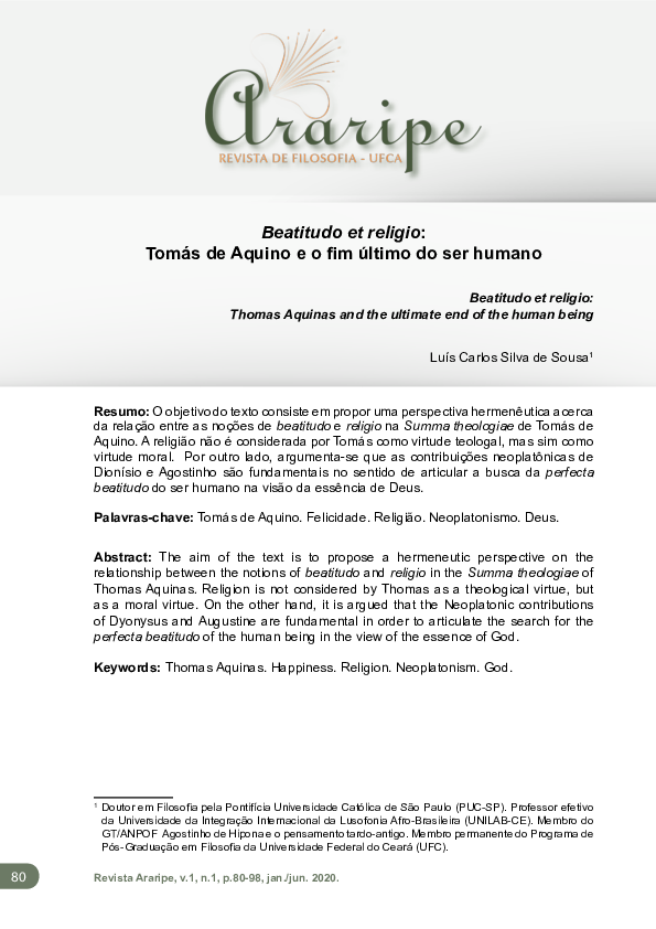 (PDF) Beatitudo et religio: Tomás de Aquino e o fim último do ser humano