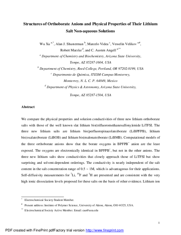 (PDF) Structures of Orthoborate Anions and Physical Properties of Their