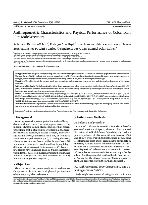 (PDF) Anthropometric Characteristics and Physical Performance of ...