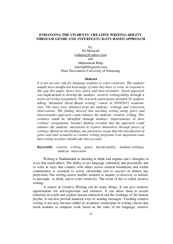 (PDF) Enhancing the Students’ Creative Writing Ability Through Genre ...