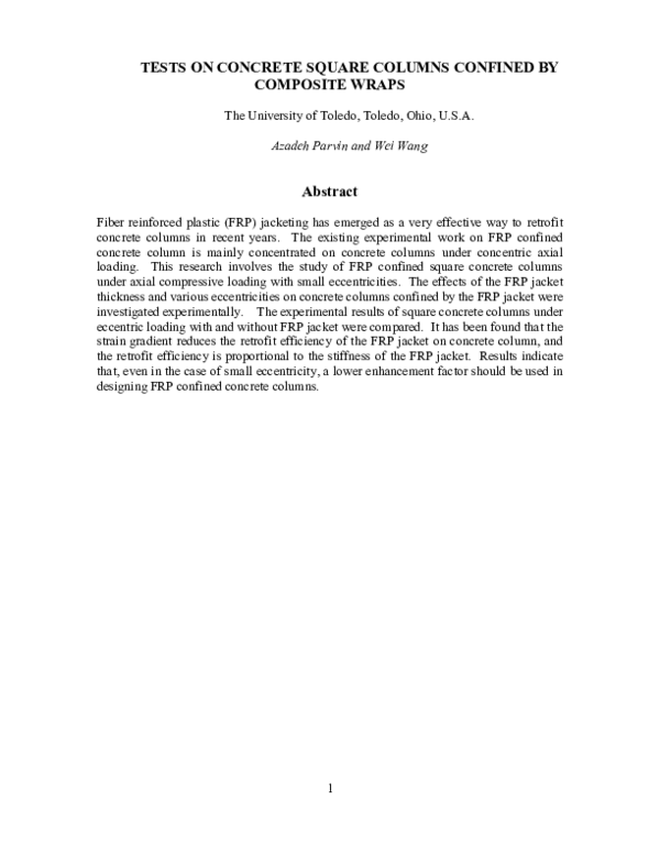 (PDF) Tests on Concrete Square Columns Confined by Composite Wraps
