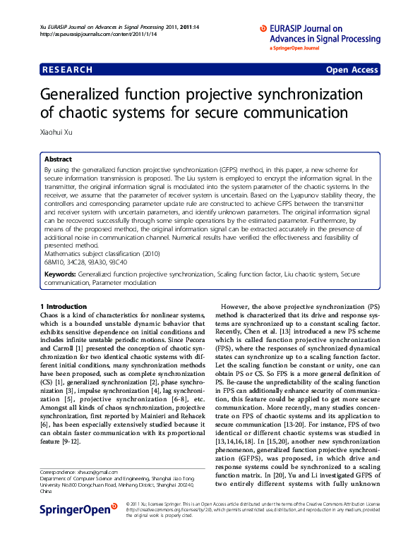 (PDF) Generalized function projective synchronization of chaotic ...