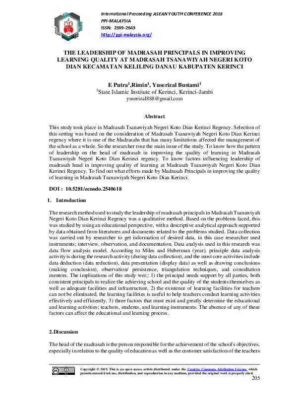 (PDF) The Leadership of Madrasah Principals in Improving Learning ...