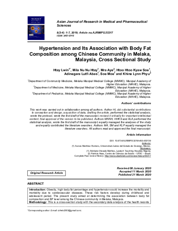 (PDF) Hypertension and Its Association with Body Fat Composition among ...