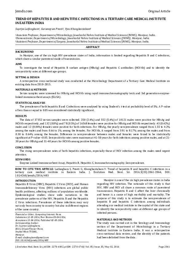 (PDF) Trend of Hepatitis B and Hepatitis C Infections in a Tertiary ...