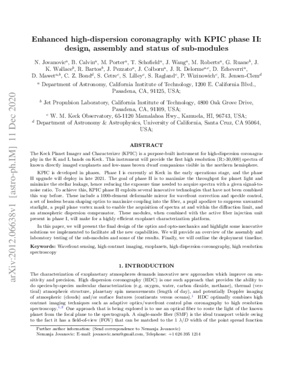 (PDF) Enhanced high-dispersion coronagraphy with KPIC phase II: design ...