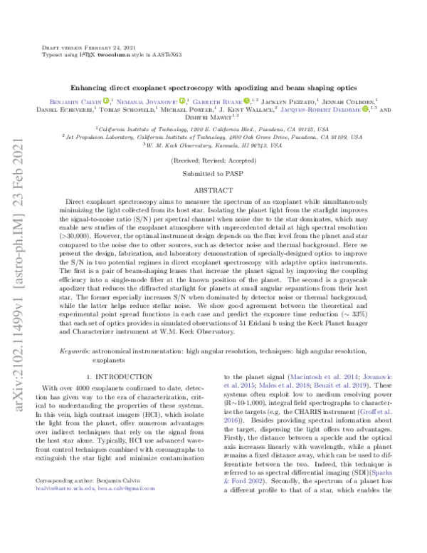 (PDF) Enhancing Direct Exoplanet Spectroscopy with Apodizing and Beam ...