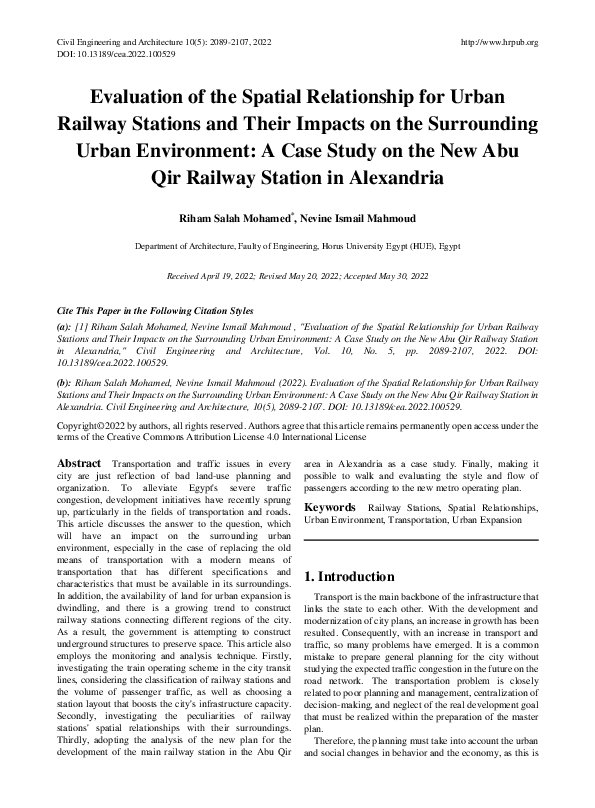 (PDF) Evaluation of the Spatial Relationship for Urban Railway Stations ...