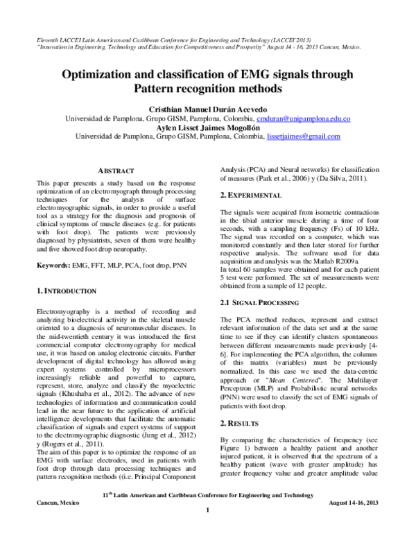 (PDF) Optimization and Classification of EMG Signals Through Pattern ...