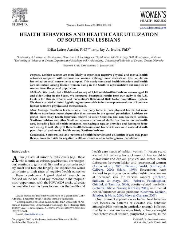(PDF) Health Behaviors and Health Care Utilization of Southern Lesbians