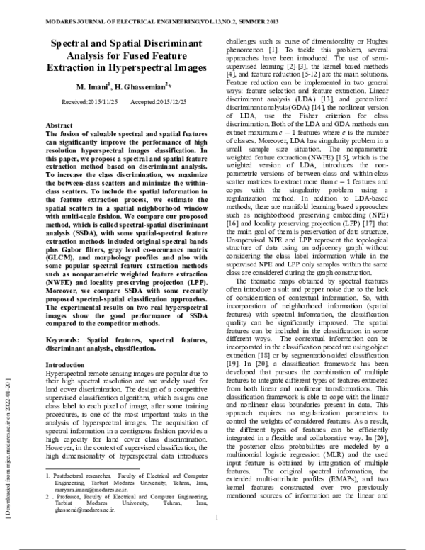 (PDF) Spectral and Spatial Discriminant Analysis for Fused Feature ...