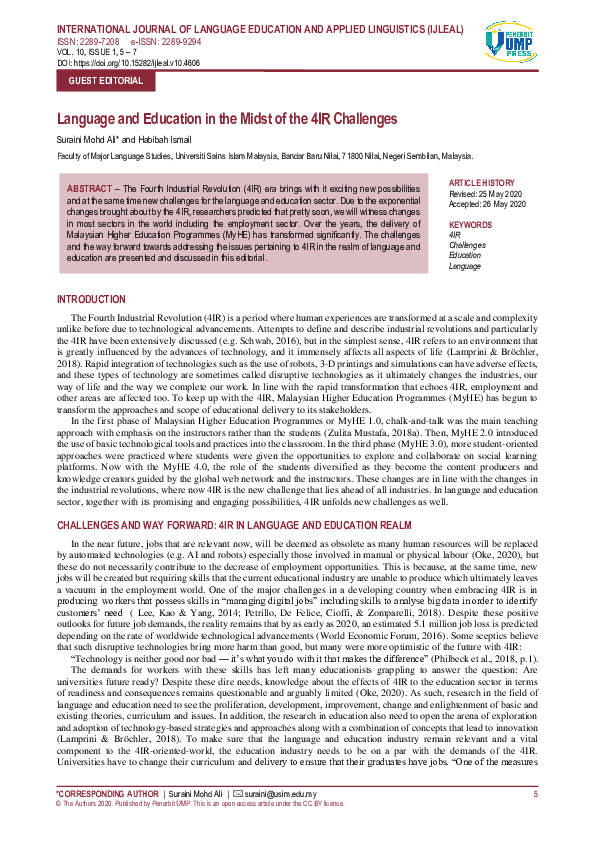 (PDF) Language and Education in the Midst of the 4IR Challenges