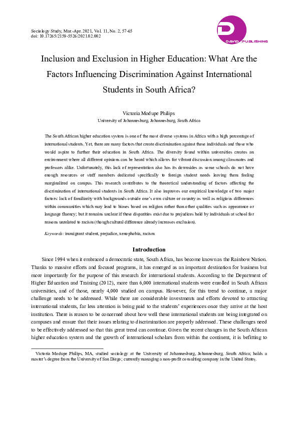 (PDF) Inclusion and Exclusion in Higher Education: What Are the Factors ...