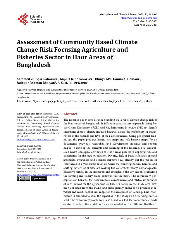 (PDF) Assessment of Community Based Climate Change Risk Focusing ...