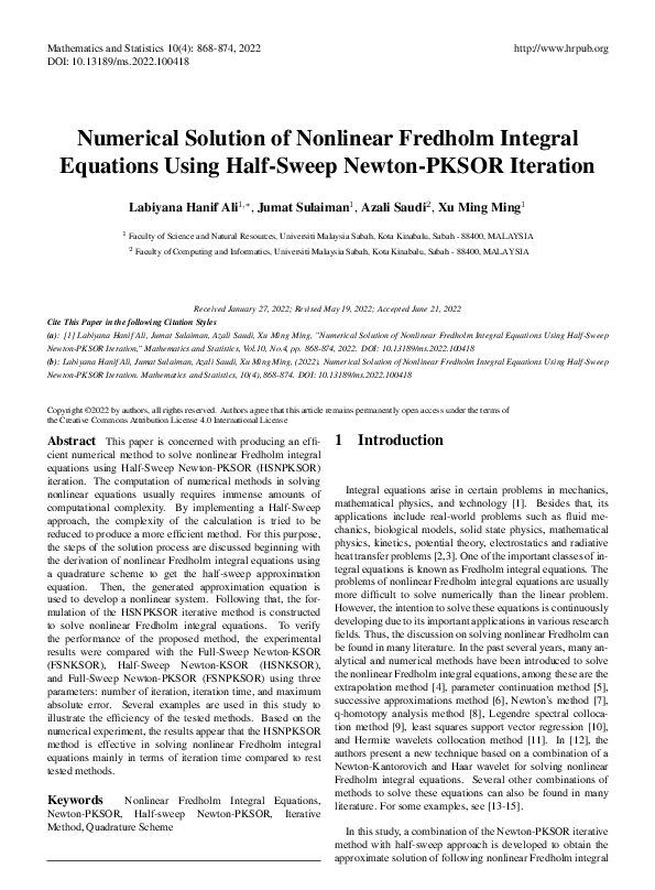 (PDF) Numerical Solution of Nonlinear Fredholm Integral Equations Using ...