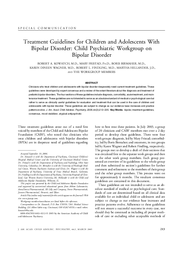 (PDF) Treatment Guidelines for Children and Adolescents With Bipolar ...