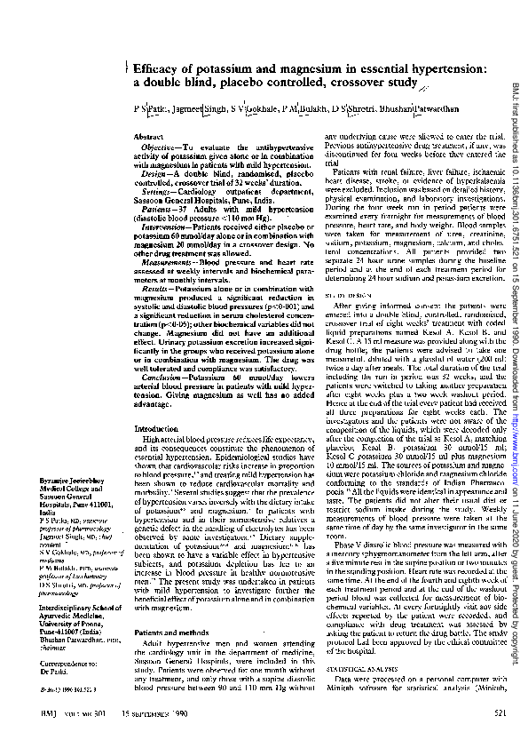 (PDF) Efficacy of potassium and magnesium in essential hypertension: a ...