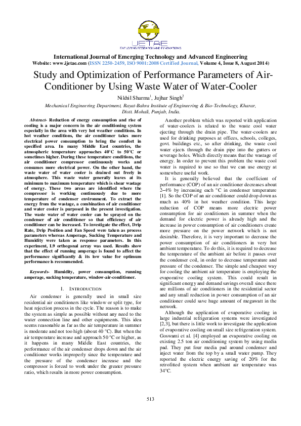 (PDF) Study and Optimization of Performance Parameters of Air ...