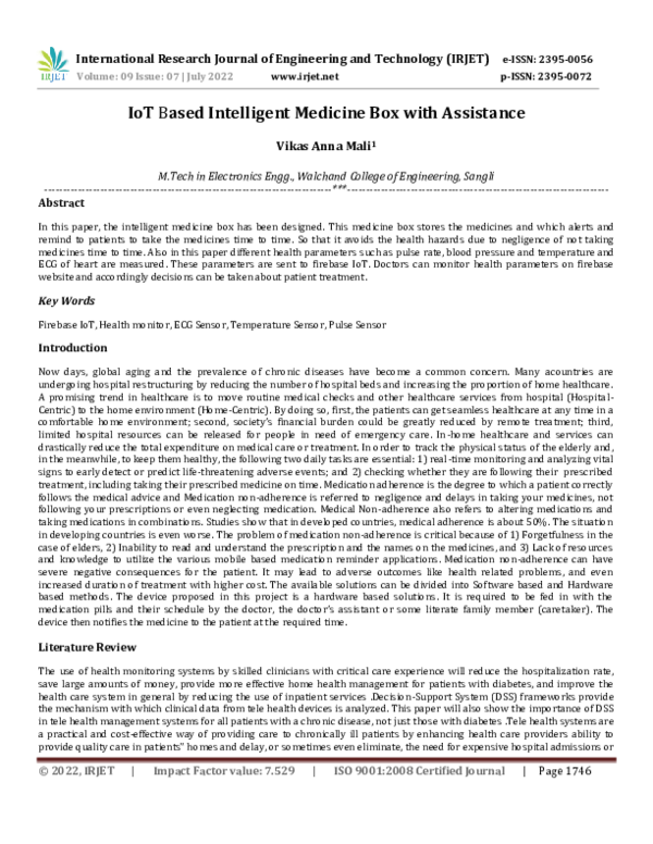 (PDF) IoT Based Intelligent Medicine Box with Assistance