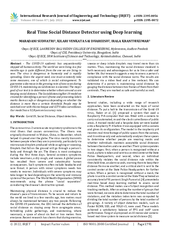 (PDF) Real Time Social Distance Detector using Deep learning