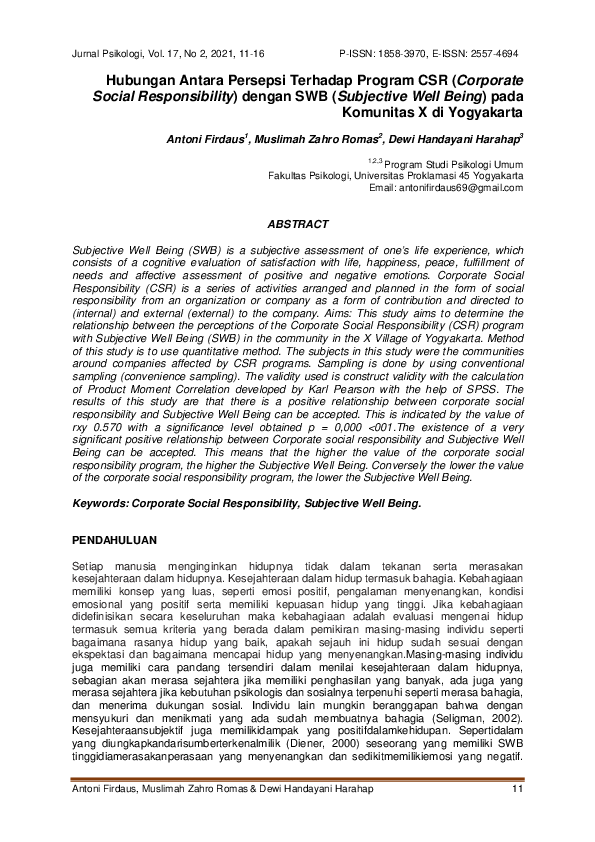 (PDF) Hubungan Antara Persepsi Terhadap Program CSR (Corporate Social ...